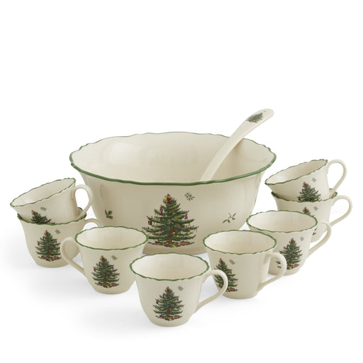 Spode - Christmas Tree - 10Pc Punch Bowl With Cups & Ladle 11 inch Home & Kitchen