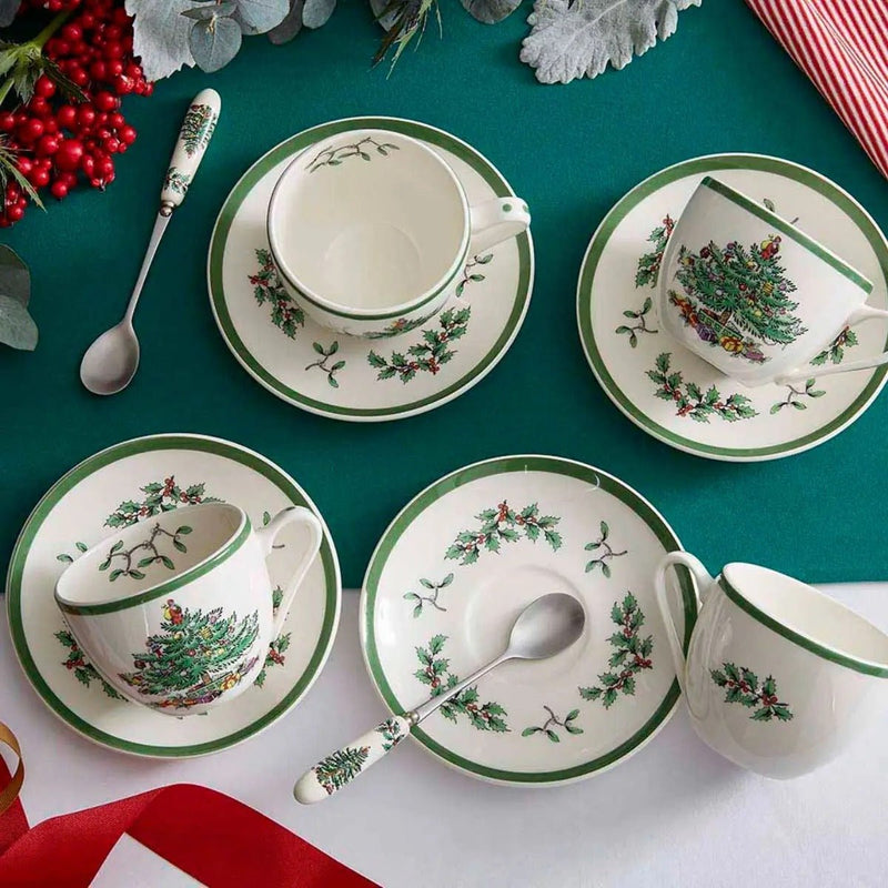 Spode - Christmas Tree - Teacup & Saucer | 0.20 L / 7 oz Home & Kitchen Set Of 4