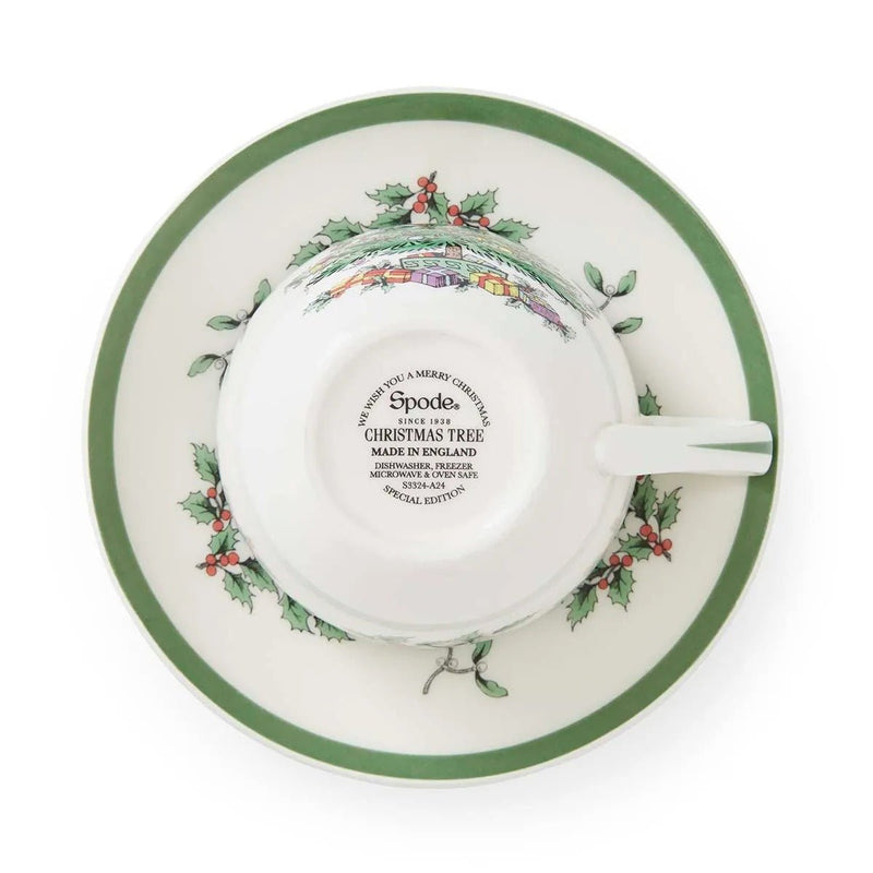 Spode - Christmas Tree - Teacup & Saucer | 0.20 L / 7 oz Home & Kitchen Set Of 4