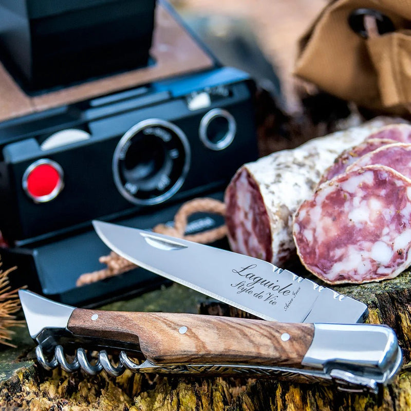 STYLE DE VIE - AUTHENTIC - LAGUIOLE Luxury Line - Pocket Knife with Corksrew, 3.4", Olive wood Hardware