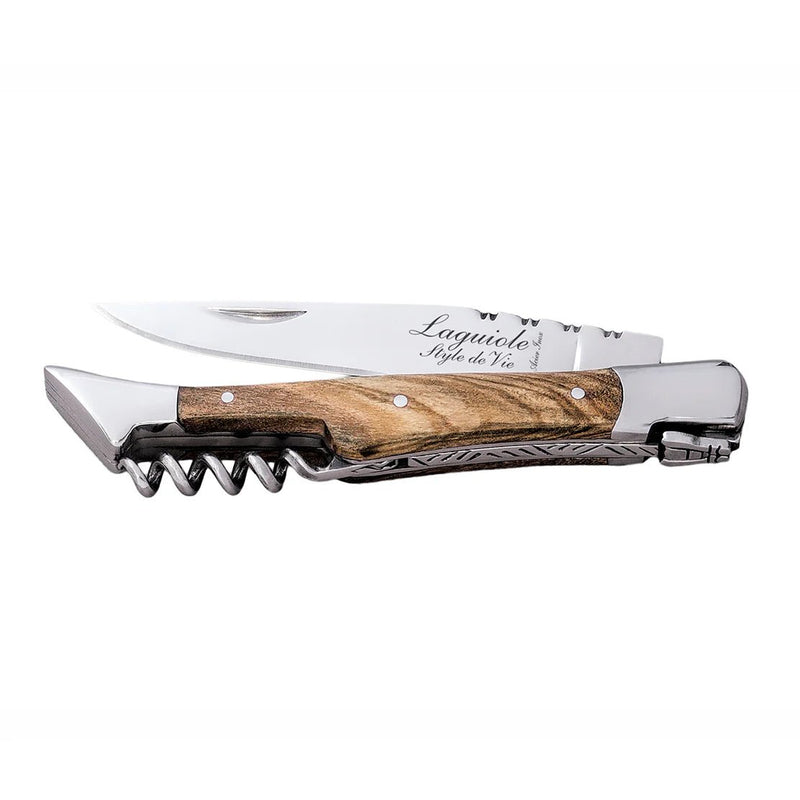 STYLE DE VIE - AUTHENTIC - LAGUIOLE Luxury Line - Pocket Knife with Corksrew, 3.4", Olive wood Hardware