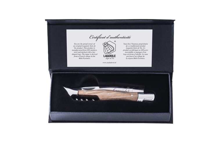 STYLE DE VIE - AUTHENTIC - LAGUIOLE Luxury Line - Pocket Knife with Corksrew, 3.4", Olive wood Hardware