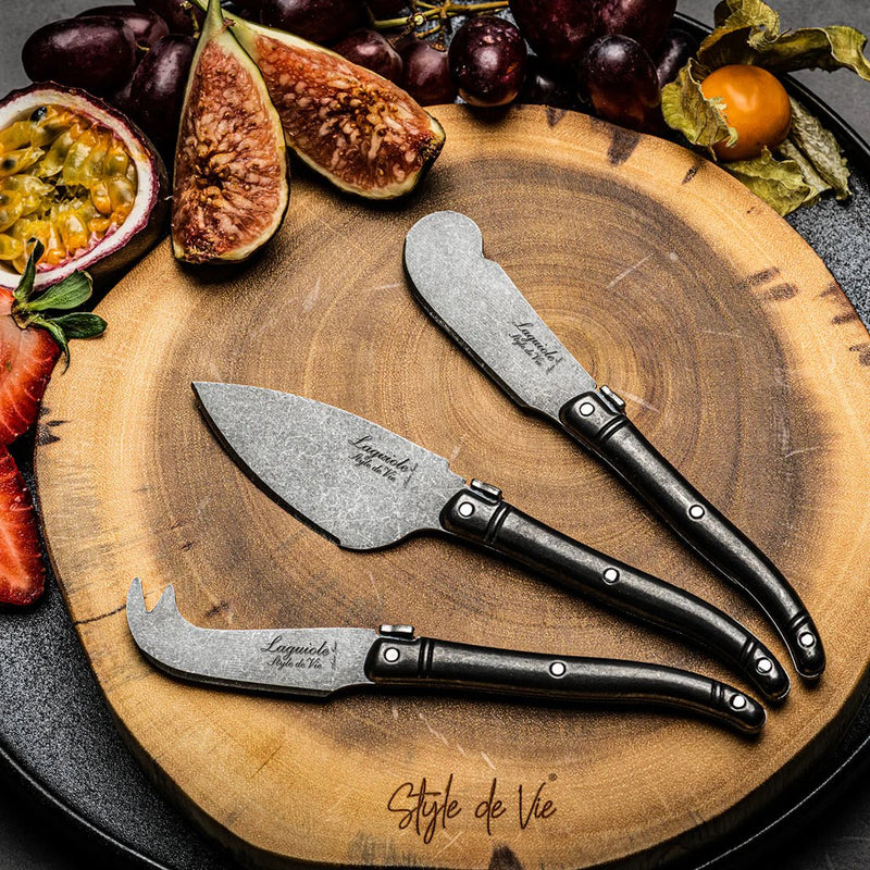 STYLE DE VIE - AUTHENTIC - LAGUIOLE Premium Collection - Cheese Knives, 3 Home & Kitchen Black
