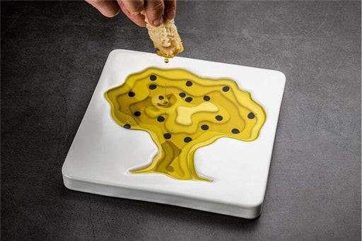 STYLE DE VIE - AUTHENTIC - Olive Oil Bowl, Tree Shape, 7x7"/18x18cm, Ceramic, White Home & Kitchen