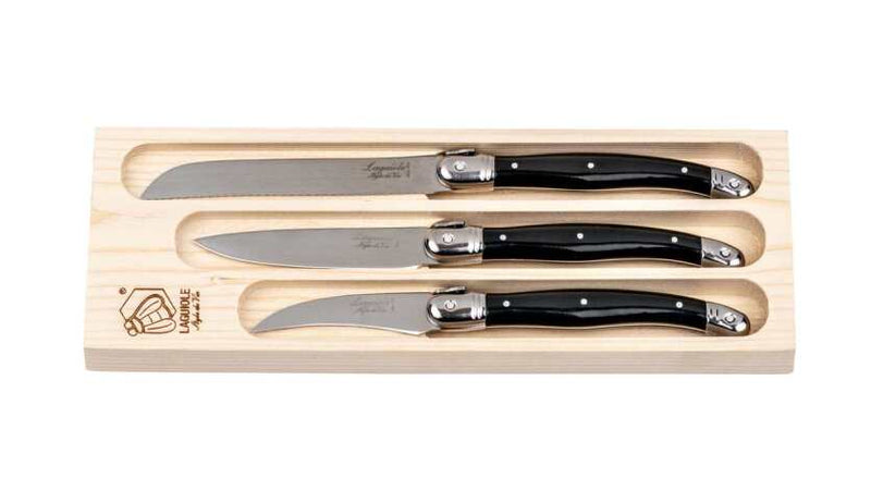 STYLE DE VIE - LAGUIOLE Premium - Kitchen Knives 3 - Pcs Set, Black, SS,