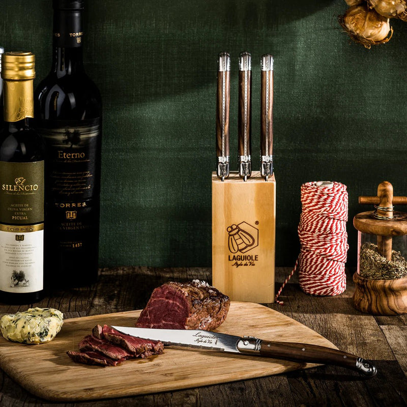 STYLE DE VIE - LAGUIOLE Premium - Steak Knives, 4.3 6 - Pcs Block Set, Dark Woo Home & Kitchen