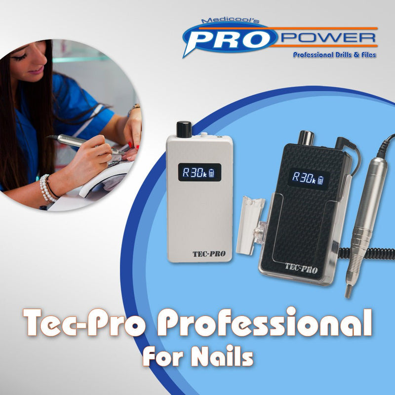 Medicool - Tec-Pro Rechargeable Electric Nail File | 30,000 RPM – Tec-Pro used at a manicure workstation