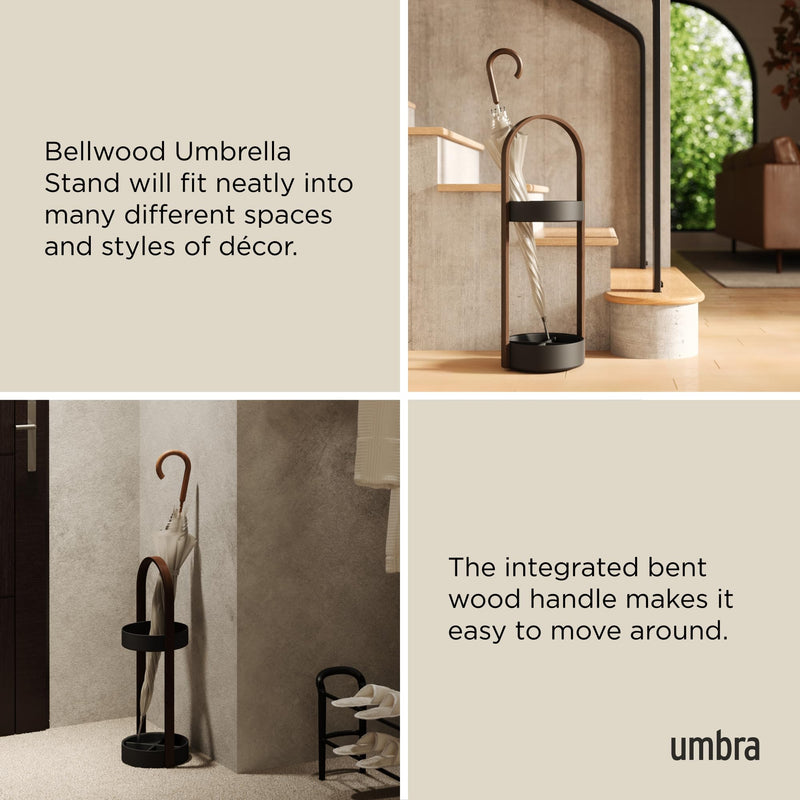 UMBRA - Bellwood Umbrella Stand | Entryway Wood Base and Metal Holder for Home Home & Kitchen Black - Walnut