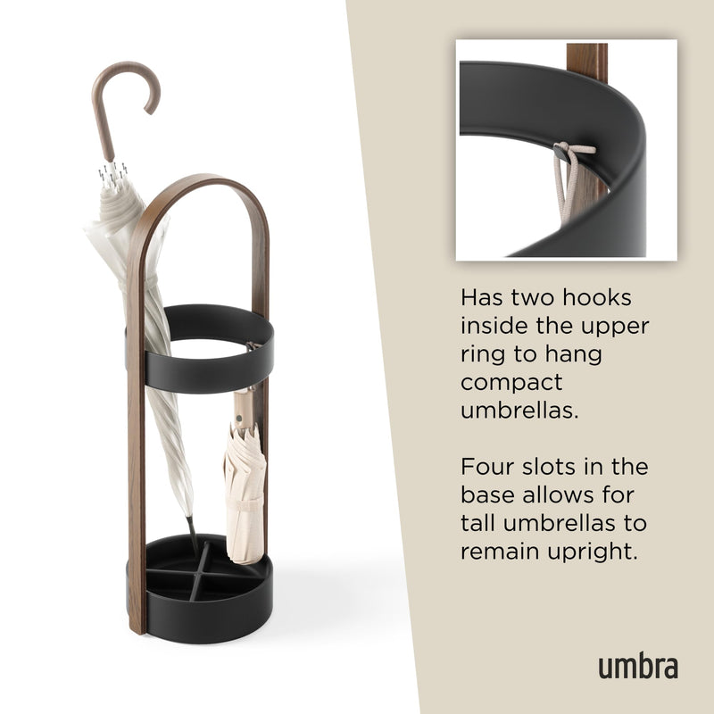 UMBRA - Bellwood Umbrella Stand | Entryway Wood Base and Metal Holder for Home Home & Kitchen Black - Walnut