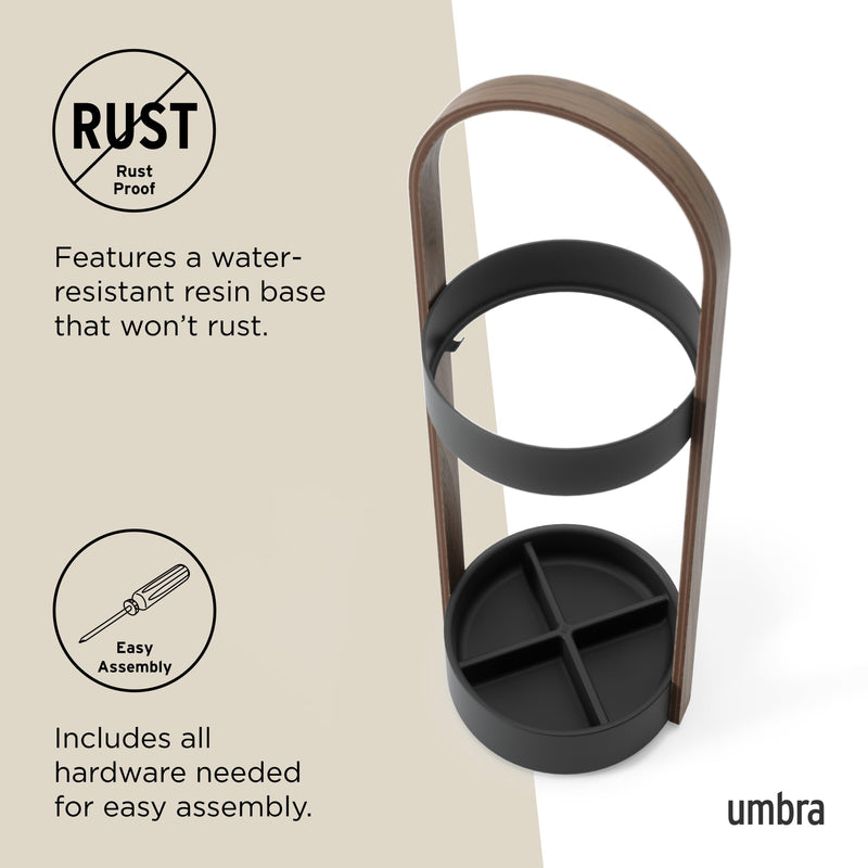 UMBRA - Bellwood Umbrella Stand | Entryway Wood Base and Metal Holder for Home Home & Kitchen Black - Walnut