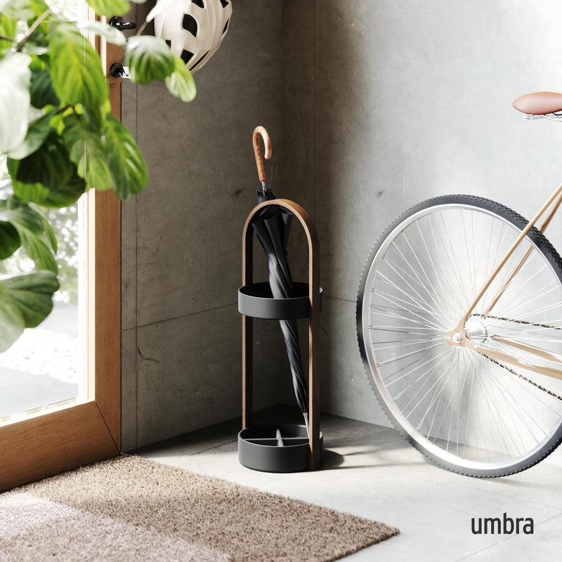UMBRA - Bellwood Umbrella Stand | Entryway Wood Base and Metal Holder for Home Home & Kitchen Black - Walnut