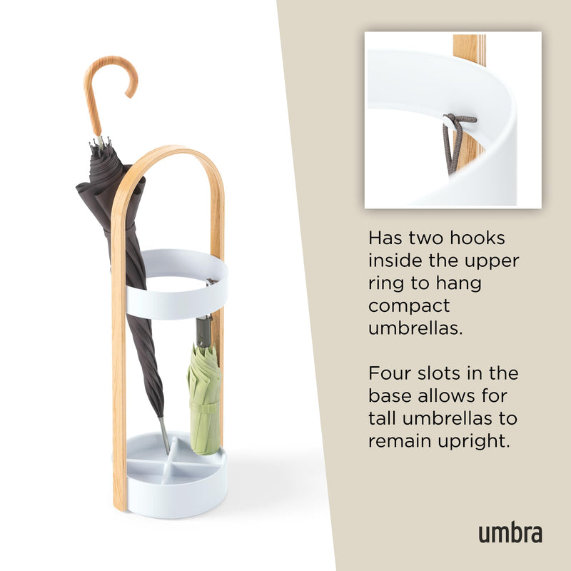 UMBRA - Bellwood Umbrella Stand | Entryway Wood Base and Metal Holder for Home Home & Kitchen White - Natural