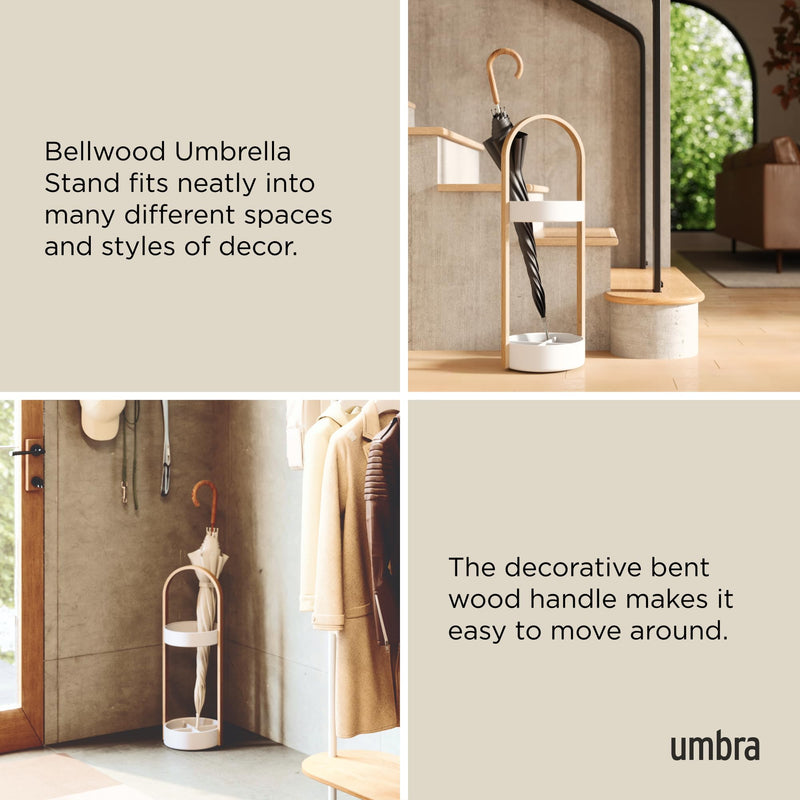 UMBRA - Bellwood Umbrella Stand | Entryway Wood Base and Metal Holder for Home Home & Kitchen White - Natural