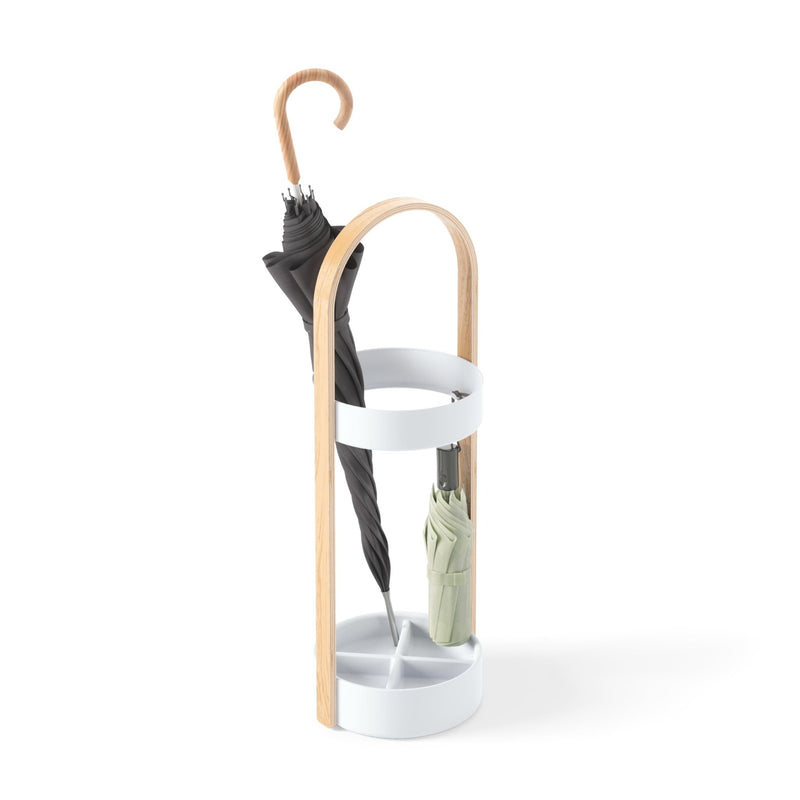 UMBRA - Bellwood Umbrella Stand | Entryway Wood Base and Metal Holder for Home Home & Kitchen White - Natural