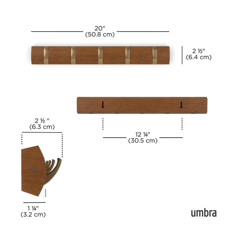 UMBRA - Flip 5 Wall Hook | Modern Rotating Wall - Mounted Organizer for Home Home & Kitchen Warm - Gold