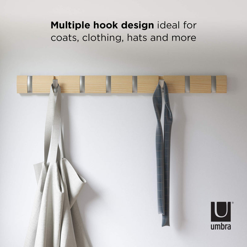 UMBRA - Flip 8 Wall Hook | Wall - Mounted Multi - Purpose Hook Rack for Home Use Home & Kitchen Natural - Nickel