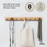 UMBRA - Flip 8 Wall Hook | Wall - Mounted Multi - Purpose Hook Rack for Home Use Home & Kitchen Natural - Nickel