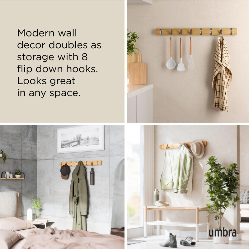 UMBRA - Flip 8 Wall Hook | Wall - Mounted Multi - Purpose Hook Rack for Home Use Home & Kitchen Natural - Nickel