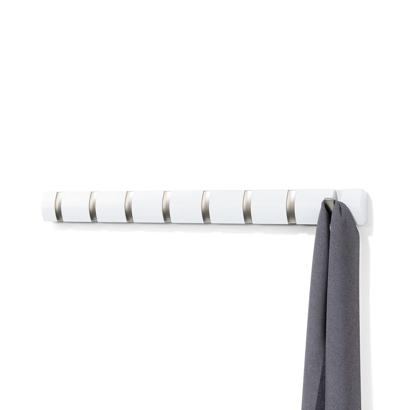 UMBRA - Flip 8 Wall Hook | Wall - Mounted Multi - Purpose Hook Rack for Home Use Home & Kitchen White - Nickel