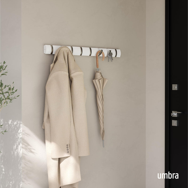 UMBRA - Flip 8 Wall Hook | Wall - Mounted Multi - Purpose Hook Rack for Home Use Home & Kitchen White - Nickel