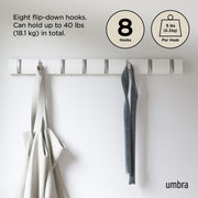 UMBRA - Flip 8 Wall Hook | Wall - Mounted Multi - Purpose Hook Rack for Home Use Home & Kitchen White - Nickel