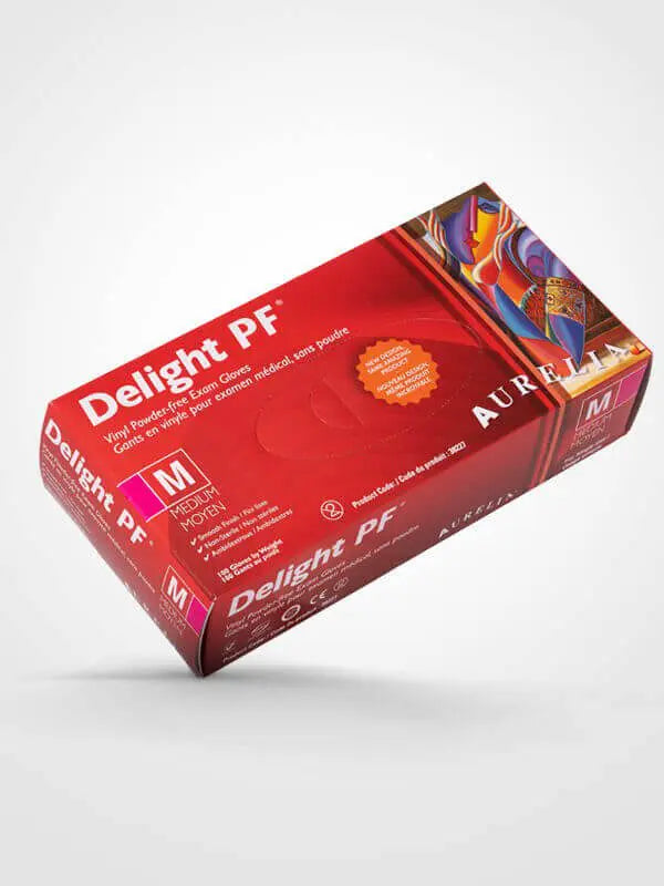 Aurelia Delight powder-free vinyl examination gloves box