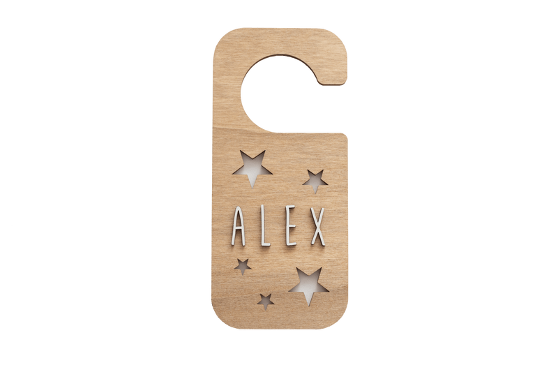 Vintiun - Wooden Door Knob Plate Stars + Lettering Kit