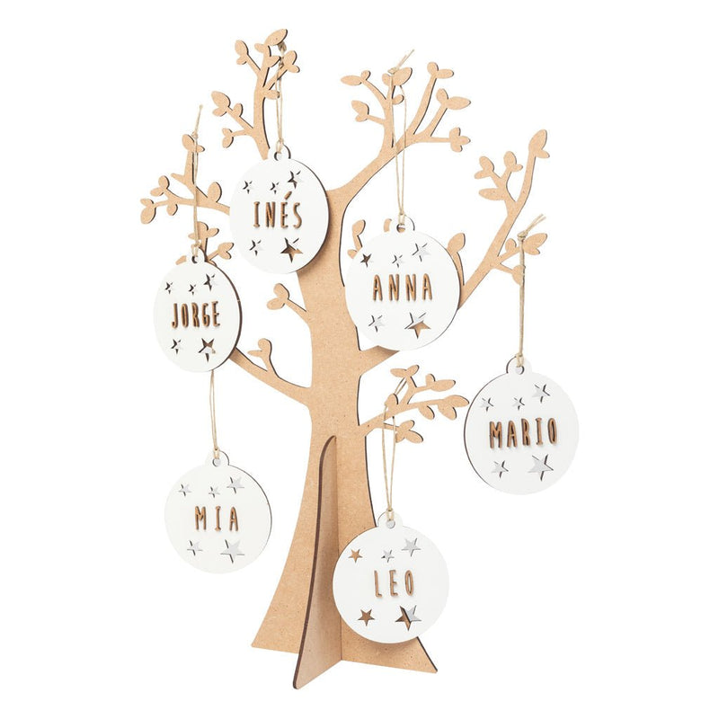 Vintiun - Wooden Family Tree 37 cm + 6 White Balls + Lettering Kit
