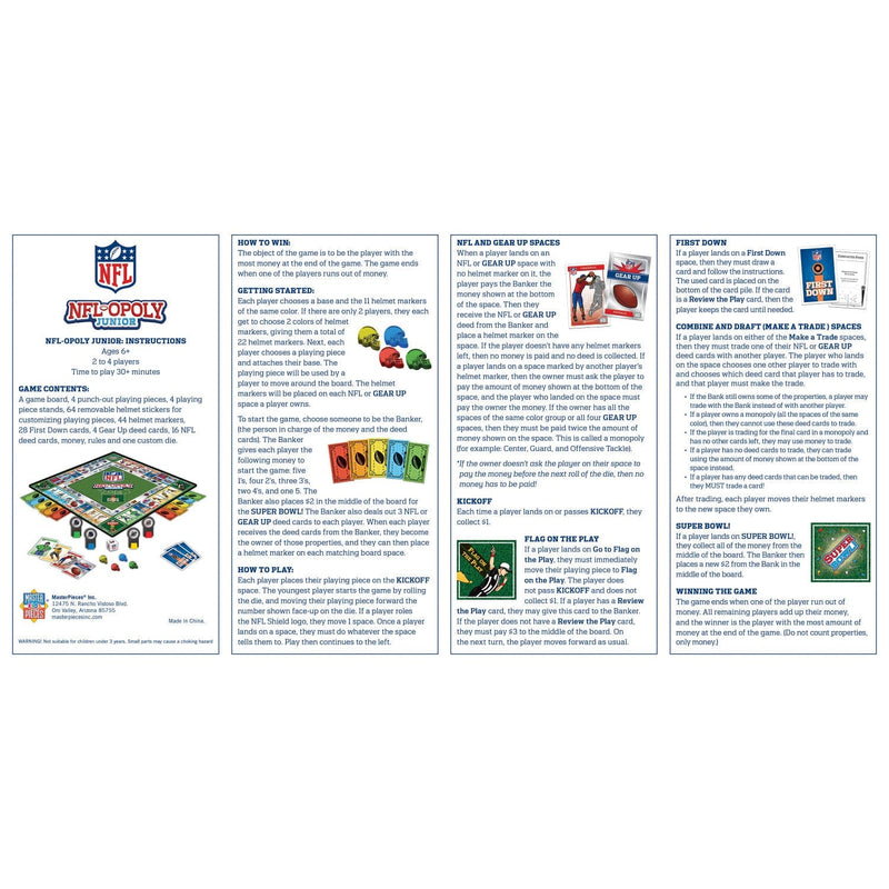 MasterPieces - NFL - Opoly Junior Board Game — Game rules